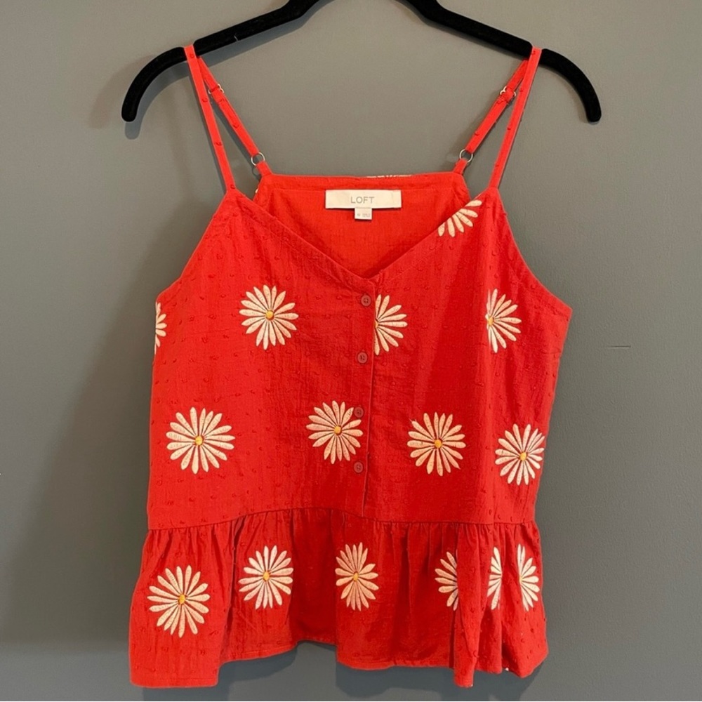 Loft Dark Orange Daisy Adjustable Strap Tank Top Size XS